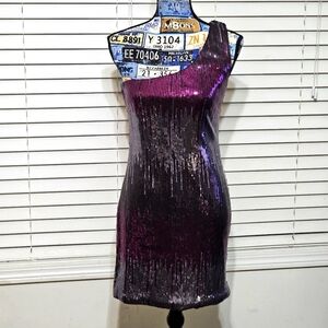 Charlotte Russe One Shoulder Multicolor Sequin Dress Sz Medium